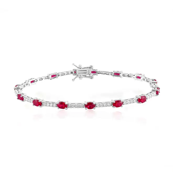 Pulseira de Prata com Cristais e 15 Rubis.