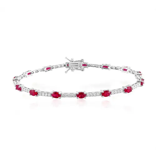 Pulseira de Prata com Cristais e 15 Rubis.