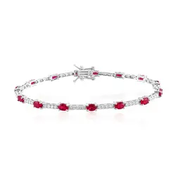 Pulseira de Prata com Cristais e 15 Rubis.