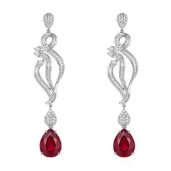 Par de Brincos de Ouro Branco com Diamantes e Rubis Gota