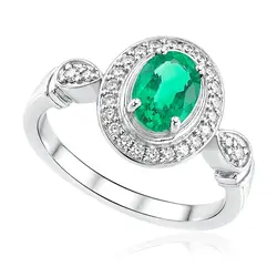 Anel de Prata com Diamantes e Esmeralda de 1,20 Cts.