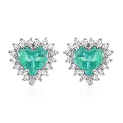 Par de Brincos Coração de Ouro Branco com Diamantes e Esmeraldas totalizando 1,0 Cts.