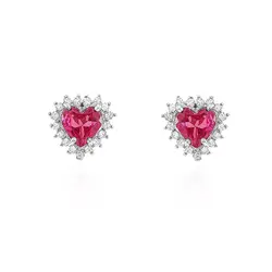 Par de Brinco Coração de Ouro Branco com Diamantes e Rubelitas totalizando 1,0 Cts.