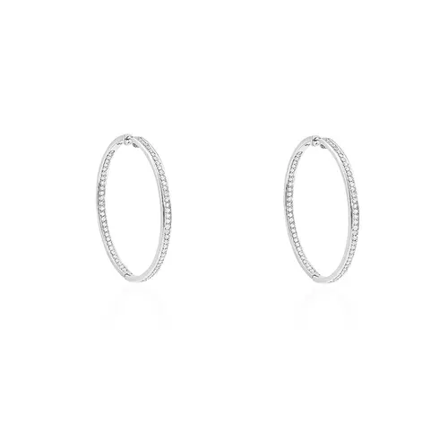 Par de Brincos Argola de Ouro Branco com Diamantes totalizando 1,0 Ct.