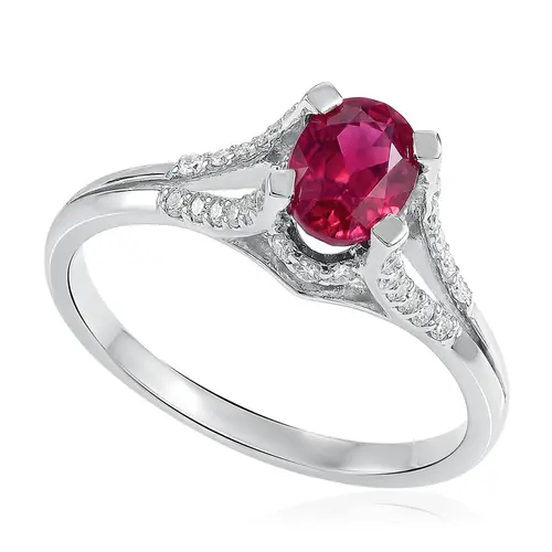 Anel de Ouro Branco com Diamantes e Rubi de 1,20 Cts.
