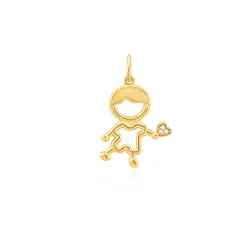 Pingente Menino de Ouro Amarelo com Diamante e Detalhe em Ródio