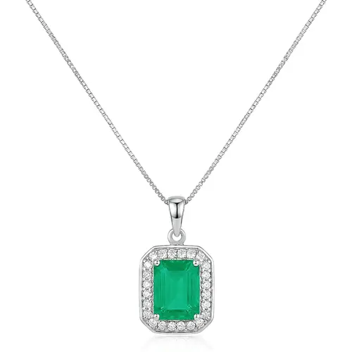 Pingente de Ouro Branco com Corrente Veneziana, Diamantes e Esmeralda Colombiana