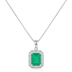 Pingente de Ouro Branco com Corrente Veneziana, Diamantes e Esmeralda Colombiana