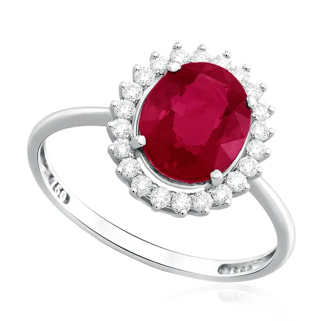 Anel, Rubilita 1,60 Cts, 22 Diamantes 18 Pts Ouro Bco.