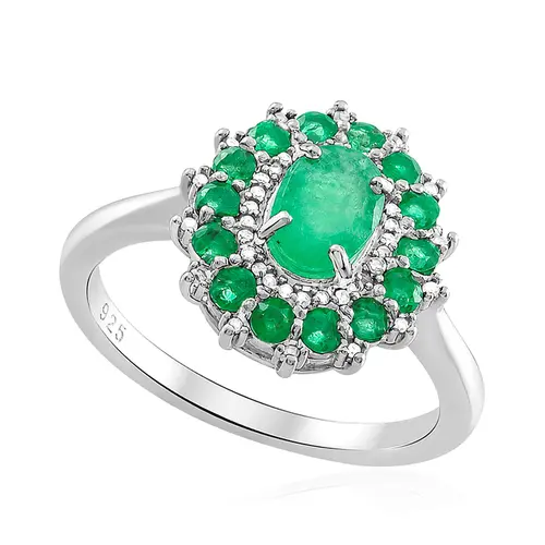 Anel de Prata com 42 Diamantes e Esmeraldas