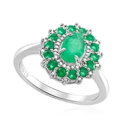 Anel de Prata com 42 Diamantes e Esmeraldas