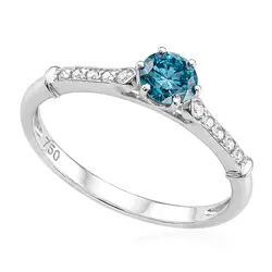 Anel Solitário de Ouro Branco com Diamantes Laterais e Diamante Azul Central 124548