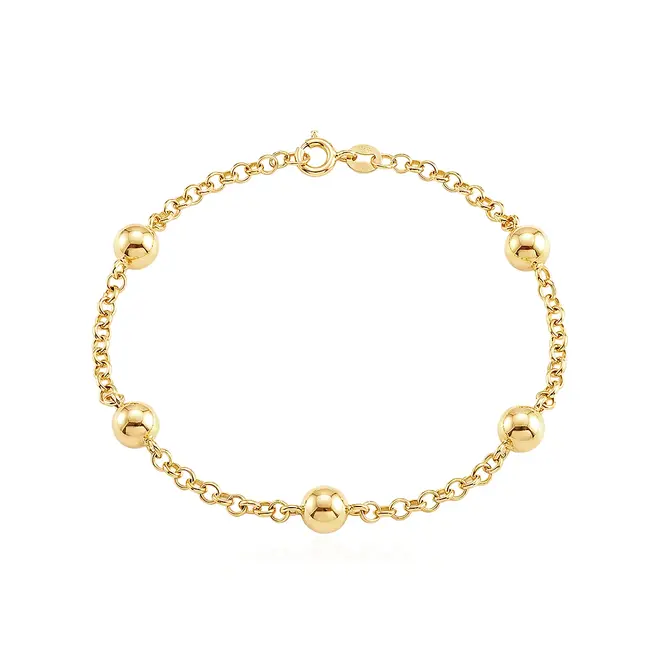 Pulseira Elos Portugreses com 5 Esferas em Ouro Amarelo