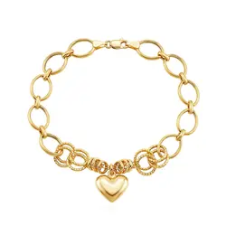 Pulseira Elos Ovais com Berloque Coração em Ouro Amarelo.
