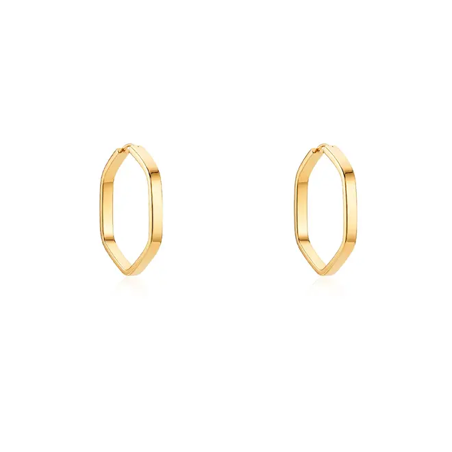 Par de Brincos Argola Hexagono de Ouro Amarelo