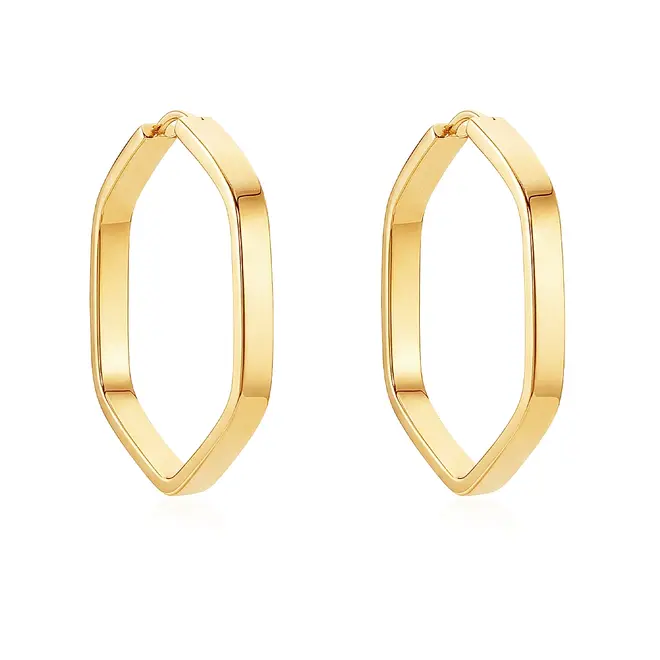 Par de Brincos Argola Hexagono de Ouro Amarelo