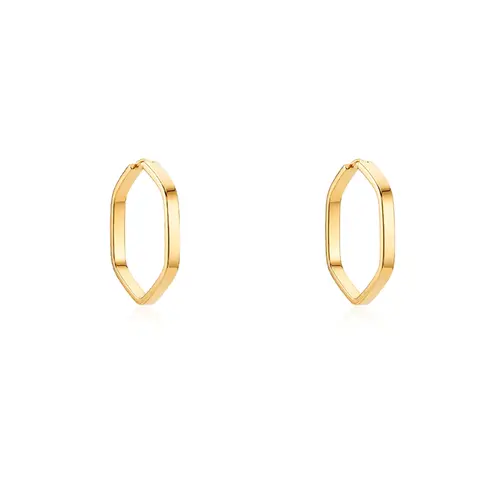 Par de Brincos Argola Hexagono de Ouro Amarelo