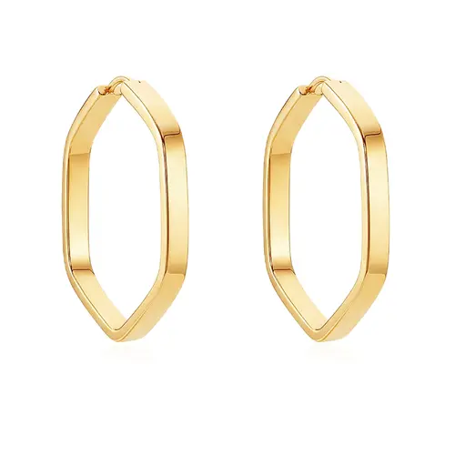 Par de Brincos Argola Hexagono de Ouro Amarelo