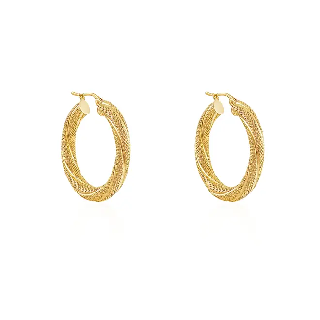 Par de Brincos Argola Trançada de Ouro Amarelo