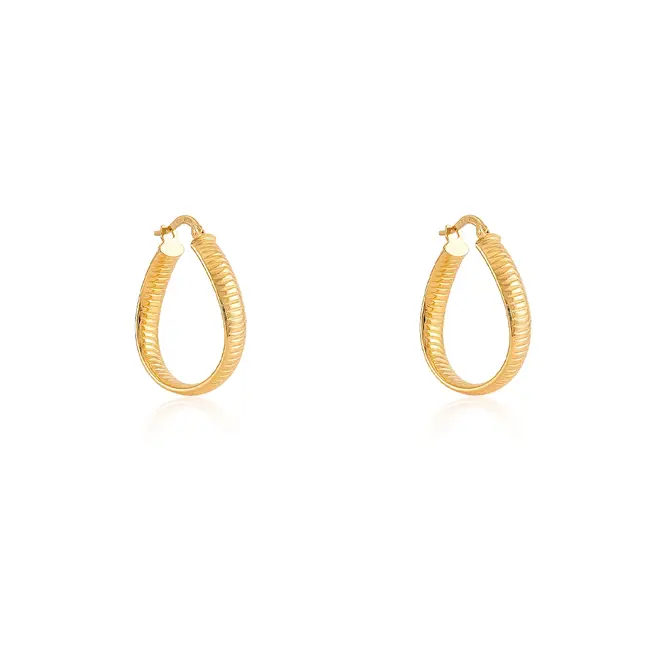 Par de Brincos Argola Onda Frisado de Ouro Amarelo