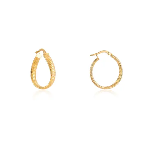Par de Brincos Argola Onda Frisado de Ouro Amarelo
