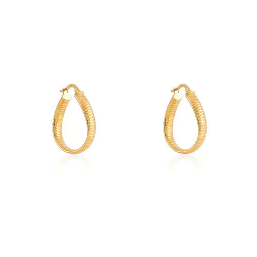Par de Brincos Argola Onda Frisado de Ouro Amarelo