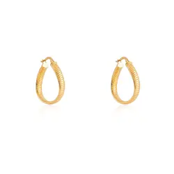 Par de Brincos Argola Onda Frisado de Ouro Amarelo