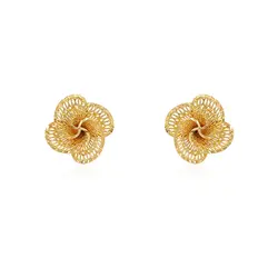 Par de Brincos Flor Vazada de Ouro Amarelo