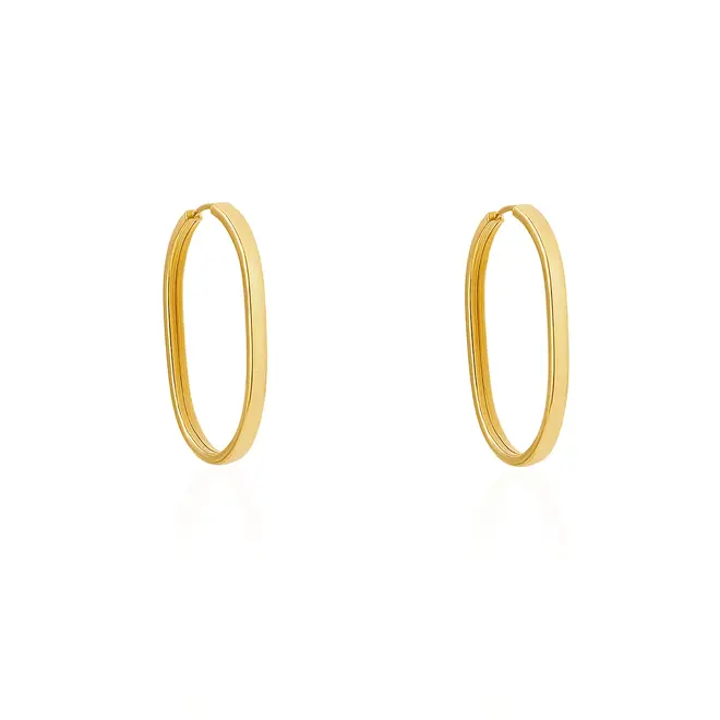 Par de Brincos Argola Oval de Ouro Amarelo 124709