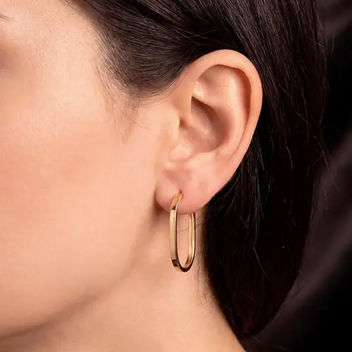 Par de Brincos Argola Oval de Ouro Amarelo 124709