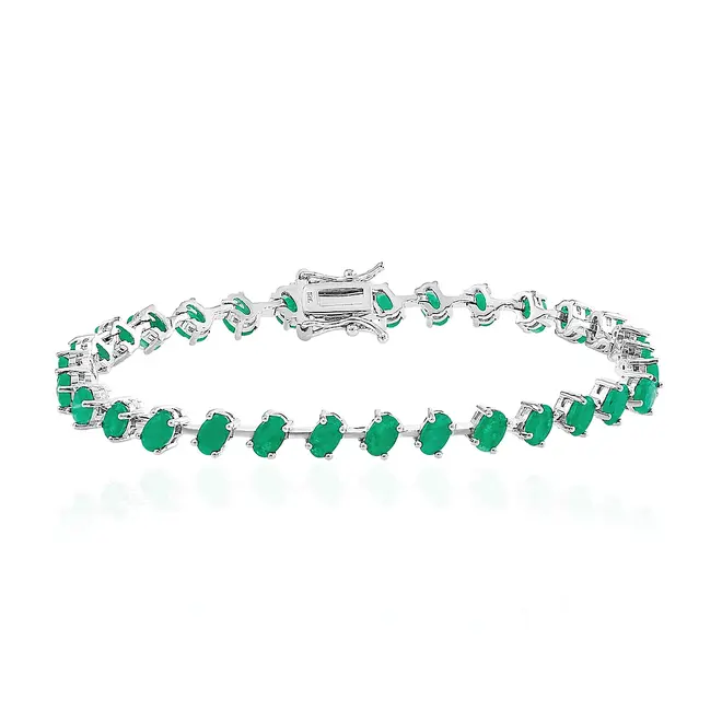 Pulseira de Prata com 31 Esmeraldas Oval Totalizando 16,0 Cts.