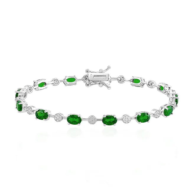 Pulseira de Prata com 13 Turmalinas Verdes.