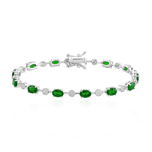 Pulseira de Prata com 13 Turmalinas Verdes.
