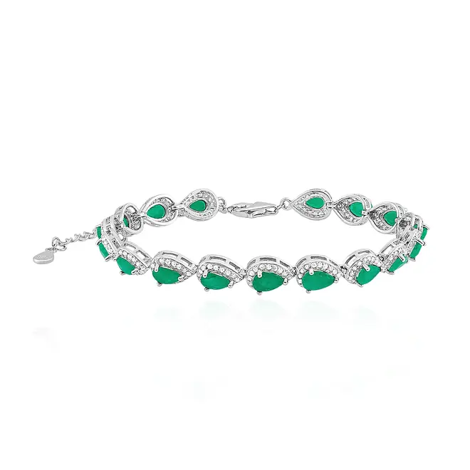 Pulseira de Prata com 17 Esmeraldas Gota Totalizando 16,0 Cts.