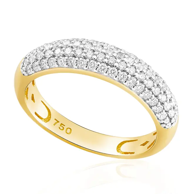 Anel Pavê de Ouro Amarelo com 70 Diamantes Totalizando 536 Pts.