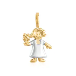 Pingente Menina de Ouro Amarelo com Detalhe em Ródio