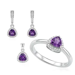 Conjunto Par de Brincos, Pingente e Anel de Prata com Ametista. 124812