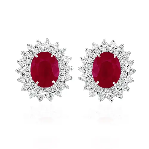 Par de Brincos Ouro Branco 18K com Diamantes e Rubis