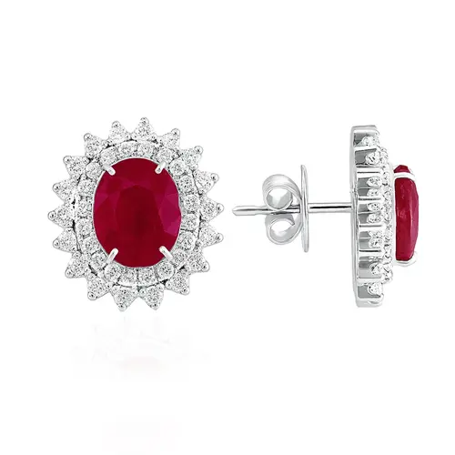 Par de Brincos Ouro Branco 18K com Diamantes e Rubis