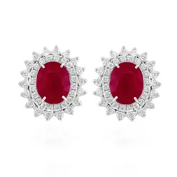 Par de Brincos Ouro Branco 18K com Diamantes e Rubis