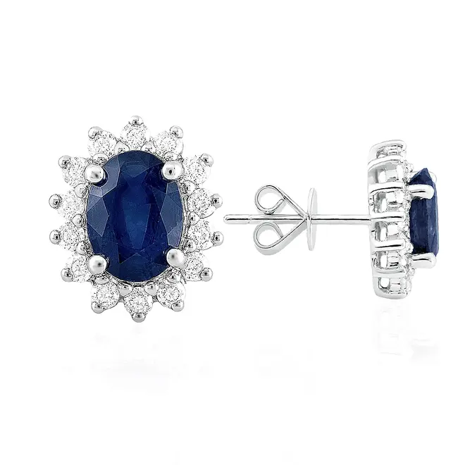 Par de Brincos Ouro Branco 18K com Diamantes e Safiras