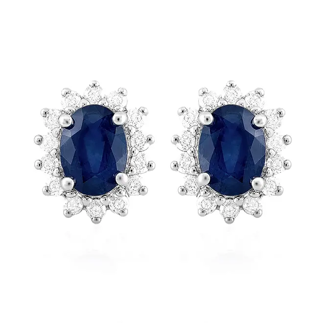 Par de Brincos Ouro Branco 18K com Diamantes e Safiras