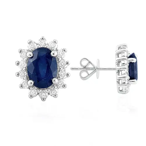 Par de Brincos Ouro Branco 18K com Diamantes e Safiras