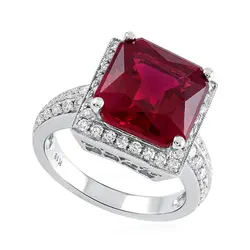 Anel de Ouro Branco 18K com Diamantes e Rubi