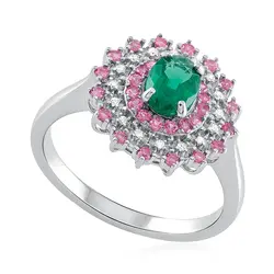 Anel de Prata com Diamantes, Gemas e Esmeralda.