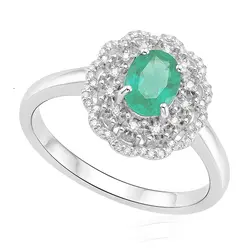 Anel de Prata com Diamantes, Esmeralda.