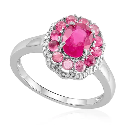 Anel de Prata com Diamantes, Gemas e Rubi.