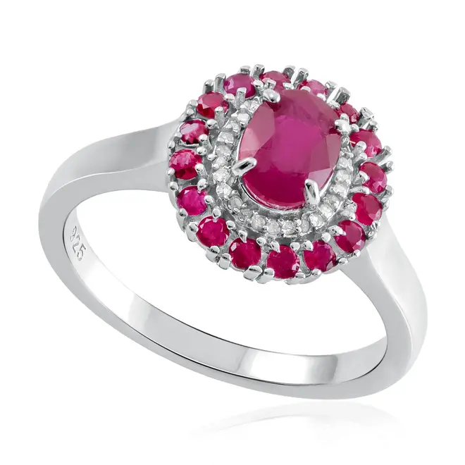Anel de Prata com Diamantes, Rubis. 124841