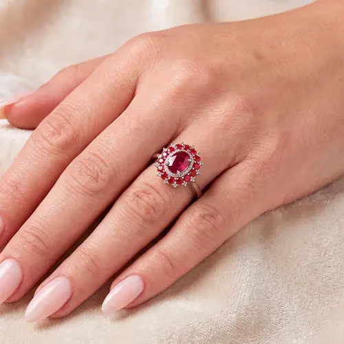 Anel de Prata com Diamantes, Gemas e Rubi. 124846