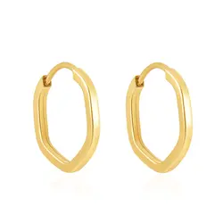 Par de Brincos Argola Sextavado de Ouro Amarelo.